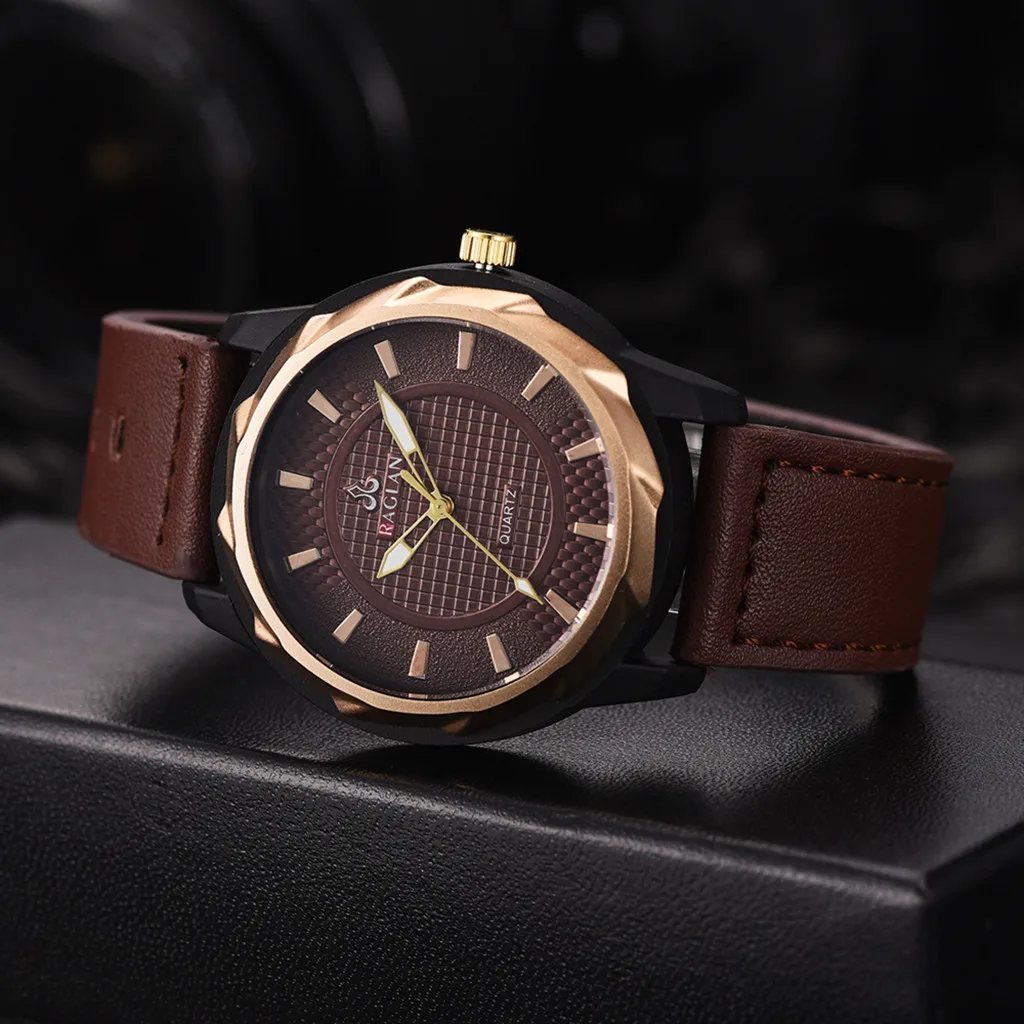 

Часы наручные мужские кварцевые, люксовые модные, с кожаным ремешком