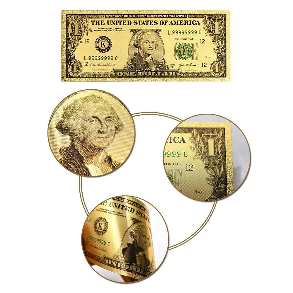 Красочные банкноты в США 1928 года на 1 доллар банкнотах покрытые 24-каратным