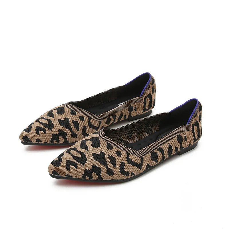 

Brand Red Bottom Shoes for Woman 2022 New Stretch Fabric Ballet Flats Shoes Women Fashion Pointed Toe Leopard Women Sneakers
