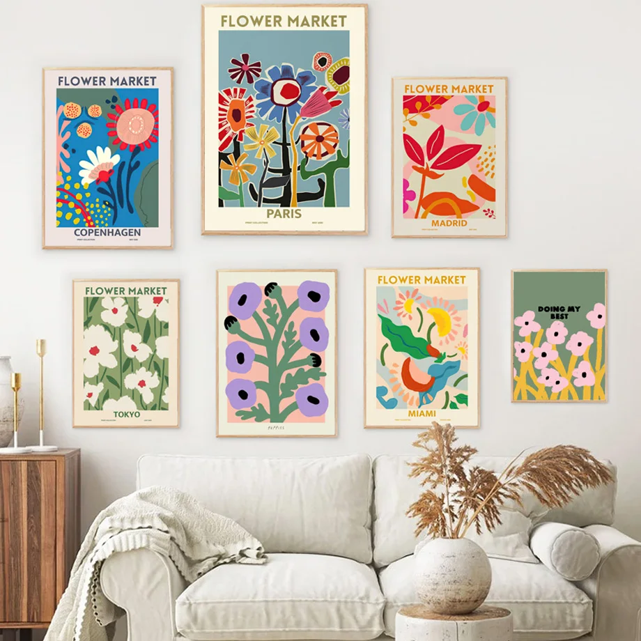 

Abstract Botanical Flower Market Minimalist Wall Art Canvas Posters And Prints Wall Pictures For Living Room Home DecorPainting