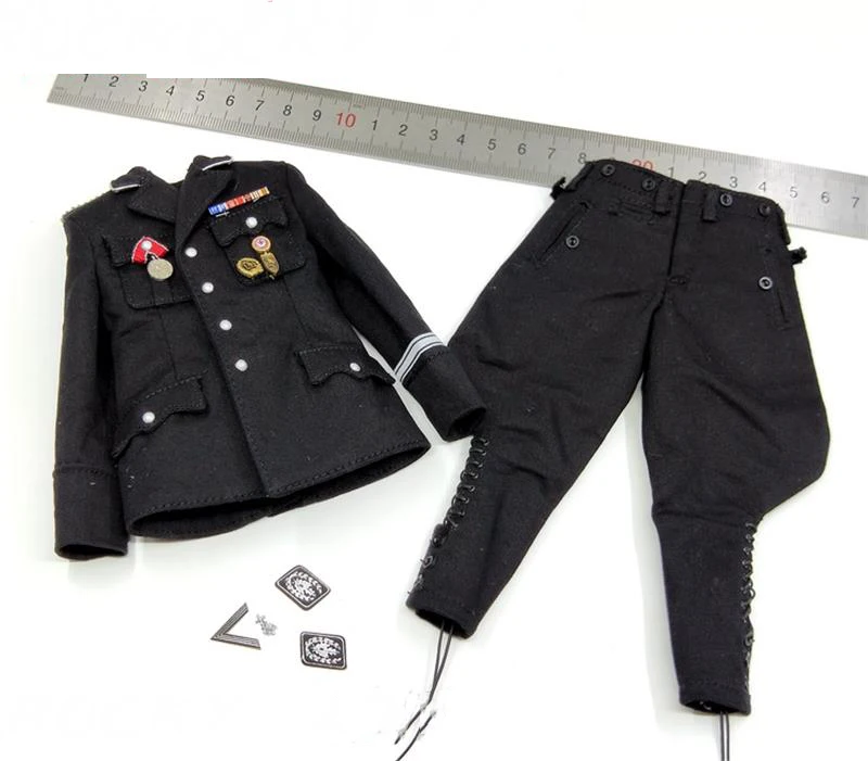 

Hot Sales 1/6th Black Color Shirt Tops Pants Suit DID 3R GM645 WWII Germany Soldier Suit Usual 12inch Doll Action Collectable