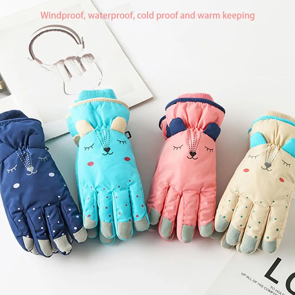 

Children Winter Skiing Gloves Cute Cartoon Waterproof Windproof Non-Slip Winter Warm Gloves Children Ski Mittens For Girls Boys