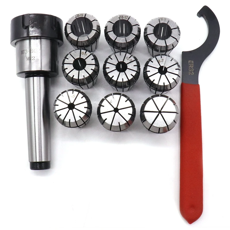 9Pcs Er32 Spring Collets Set 2/4/6/8/10/12/16/18/20Mm + 1Pcs Mt3 M12 Collet Chuck Morse Taper Holder Power Tool | Инструменты