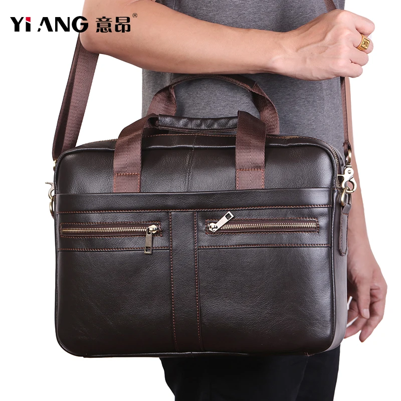 Портфель мужской из натуральной воловьей кожи саквояж кросс боди для ноутбука 14