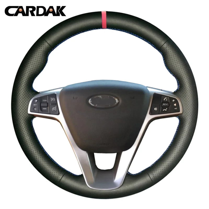 Черная искусственная кожа CARDAK прошитая вручную чехол рулевого колеса автомобиля