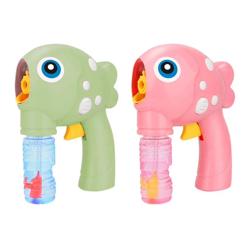 

2PCS Automatic Bubble Machine Toy Cartoon Fish Soap Blowing Bubbles Children's Bubble Blowing Machine, Pink & Green
