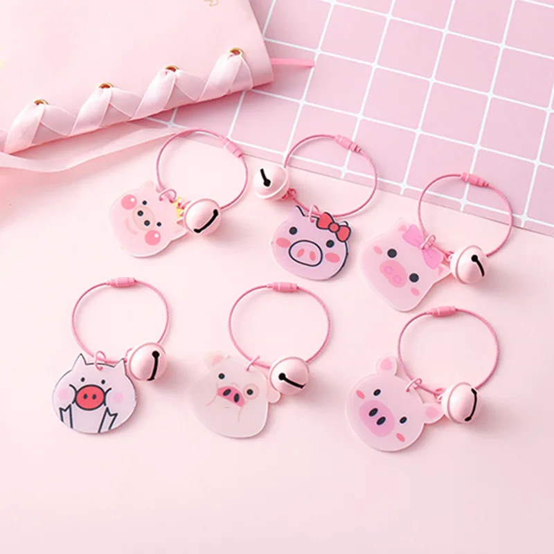 

Lovely PVC Pink Pig Keychain For Women Girl Jewelry Animal Doll Bell Cute Car Key Holder Keyring Best Friend Gift Wholesale