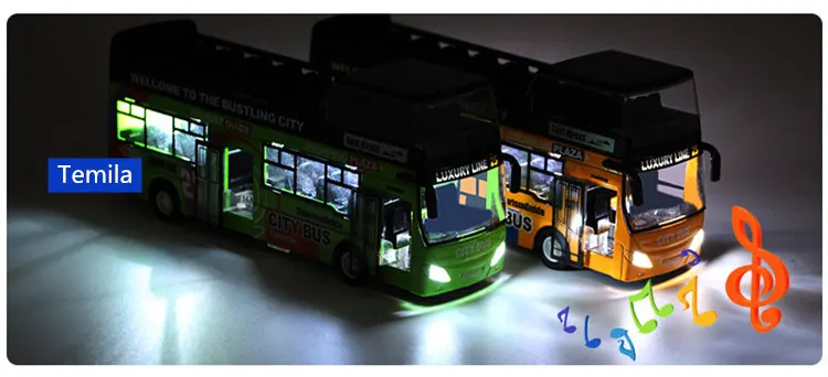 

Electronic Sound & Light Double-decker sightseeing bus car Alloy model City tour bus with open door collection model kids gift