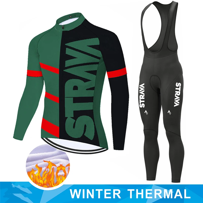 

STRAVA Winter Thermal Fleece Cycling Jersey Set Racing Bike Cycling Suit Mountian Bicycle Cycling Clothing Ropa Ciclismo Bicycle