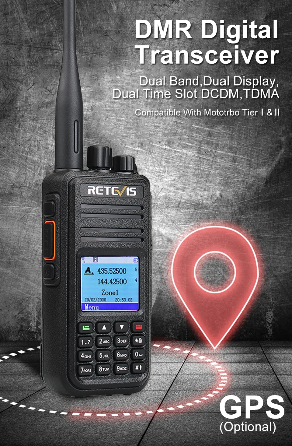 2 шт. Retevis RT3S двухдиапазонный DMR радио цифровая рация(gps) VHF UHF DCDM TDMA Ham радио Hf трансивер