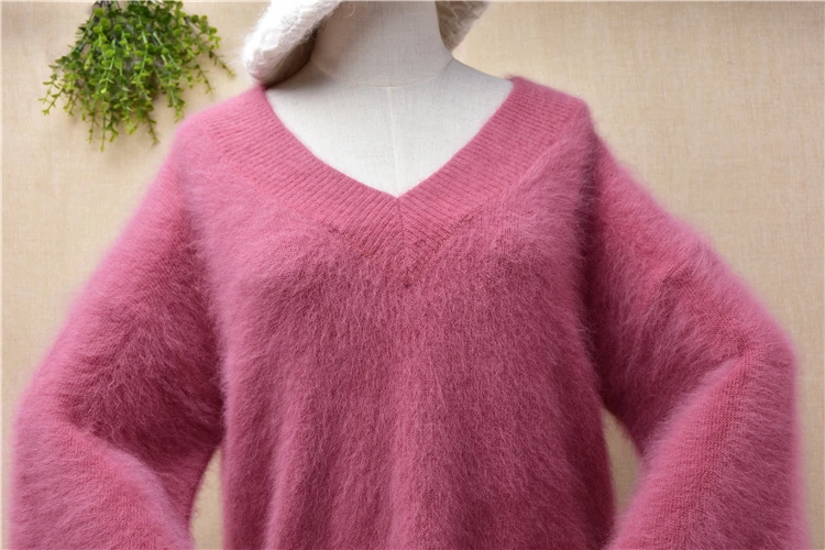 Пуловер женский вязаный из шерсти Ангорского Кролика с рукавами три четверти -