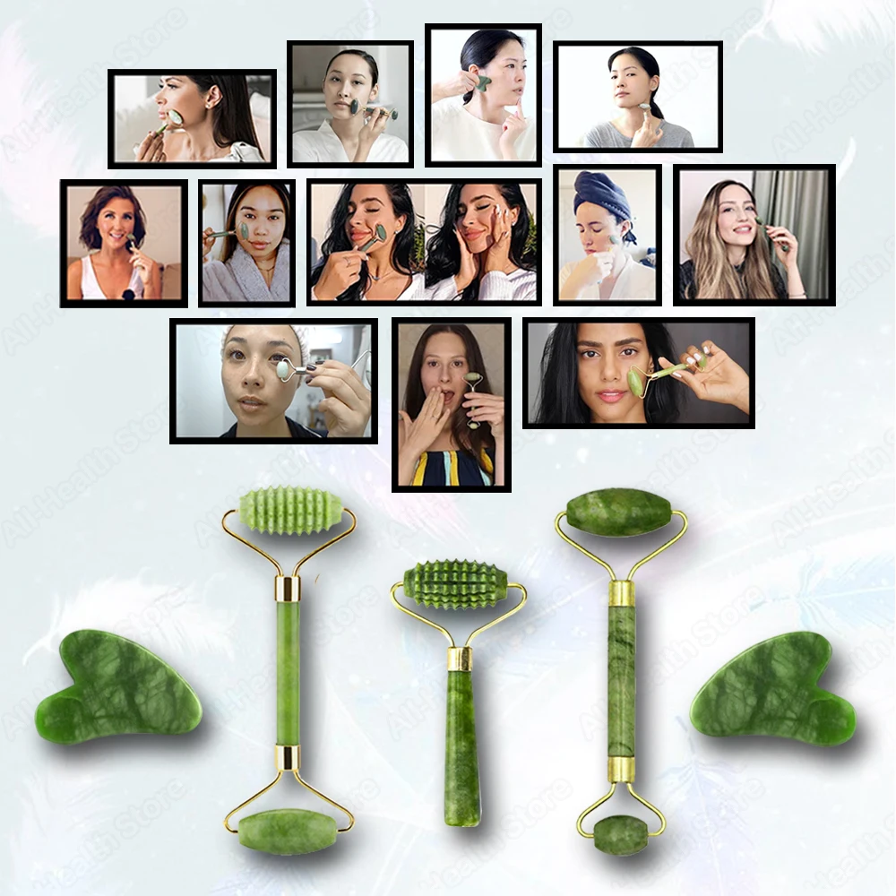 Натуральный массажер гуаша для лица Нефритовый ролик скребок микронидальный