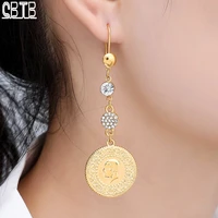 golden muslim islamic coin women iran persia turkey jewelry pendant middle eastern fashion popular crystal round earrings