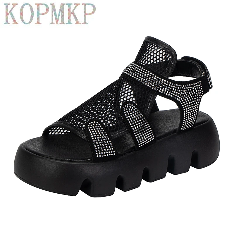 

2021 Gladiator Platform Women's Sandals Summer Fashion CRYSTAL Women Chunky Beach Sandal PU Comfortable Casual Sandalias Mujer
