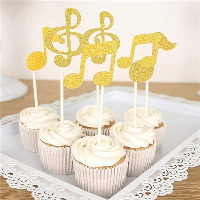 6 шт. х тортов блестящие музыкальные нотки бумажные баннеры вечерние свадебные