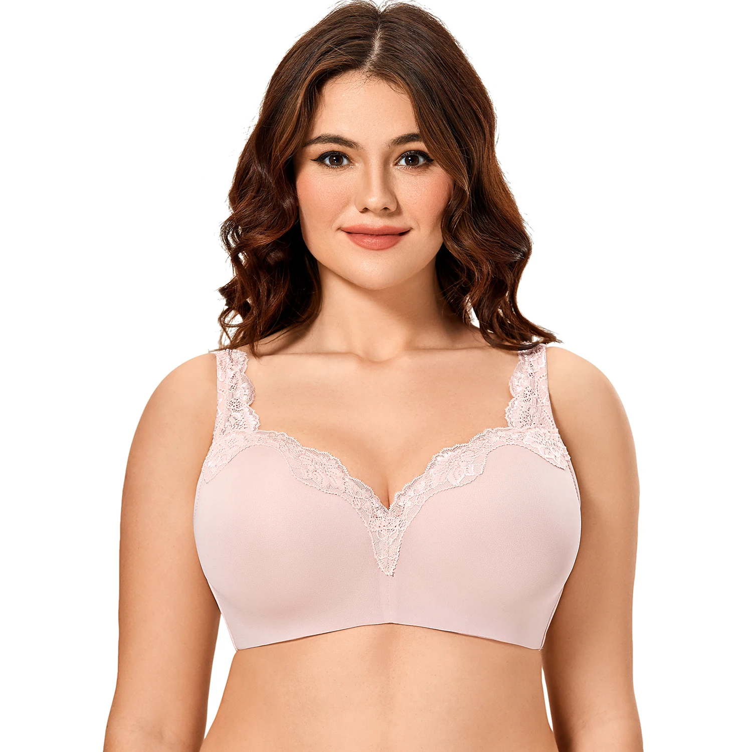 

Women's Full-Coverage Underwire Smooth Lightly Lined No Show Supportive Lace T-shirt Bra