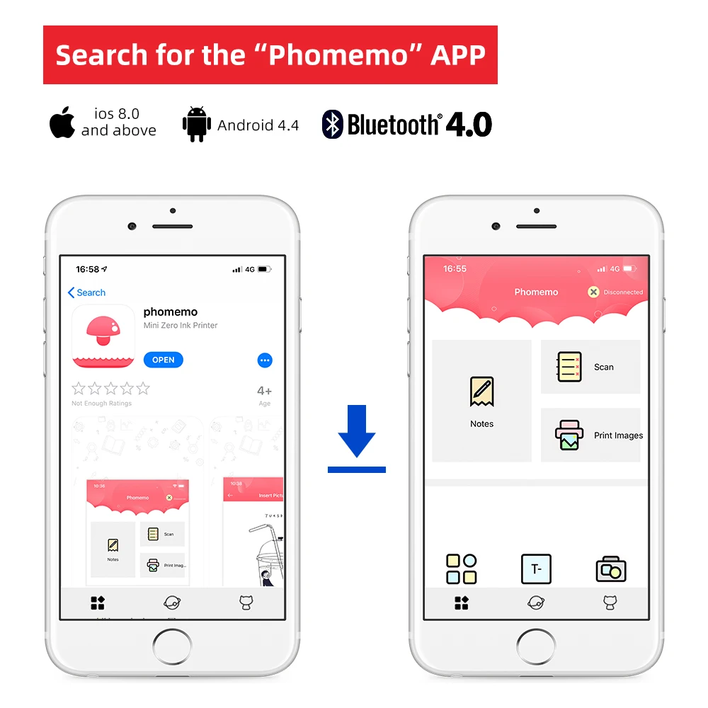 Портативный термопринтер Phomemo M02S миниатюрный Многофункциональный с Bluetooth для