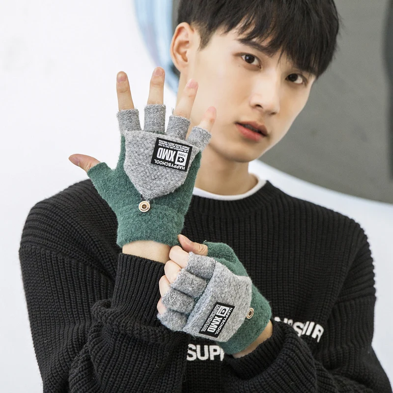 Зимние мужские перчатки без пальцев, толстые теплые варежки Luvas Handschuhe Guantes для студентов и мальчиков, рождественский подарок - Цвет: G107 green