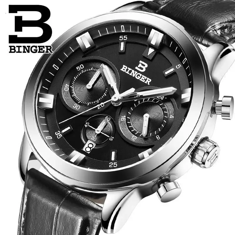 

Switzerland Luxury Brand BINGER Japan Quartz Wristwatches Men Chronograph Diver Multi-function Dial Luminous Male Clock B9011