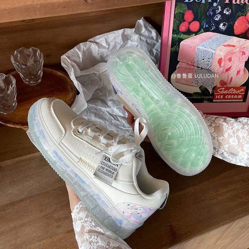 

Thick-Soled Increased Soft-Soled Jelly White Shoes Female 2022 New Wild Student Breathable Casual Sports Shoes Qin Wa