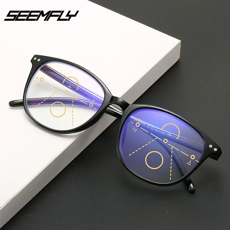 SEEMFLY ретро очки для чтения мужские дальние и близкие двойного назначения HD прогрессивный мульти-фокус анти-синий светильник старомодные очки