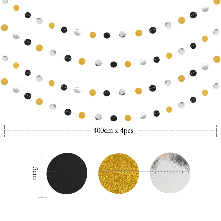 

Wedding Decor Black Silver Glitter Golden Paper Circle String Garlands Adult Birthday New Year Graduation Party Banner Supplies