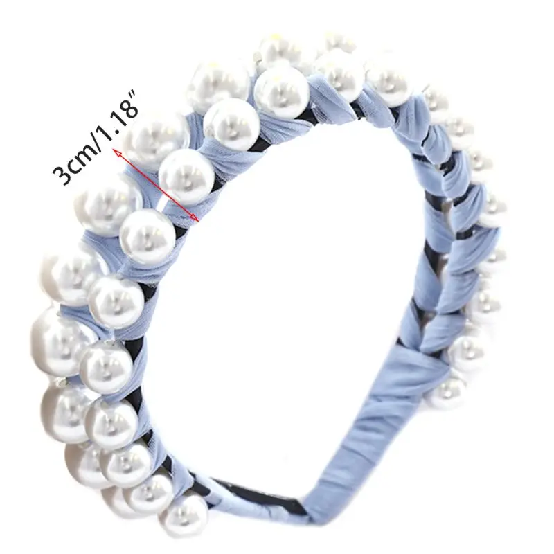 

Korean Women Sweet Headband Double Row Imitation Pearl Lace Winding Hair Hoop Candy Color Jewelry Beaded Party Headdress