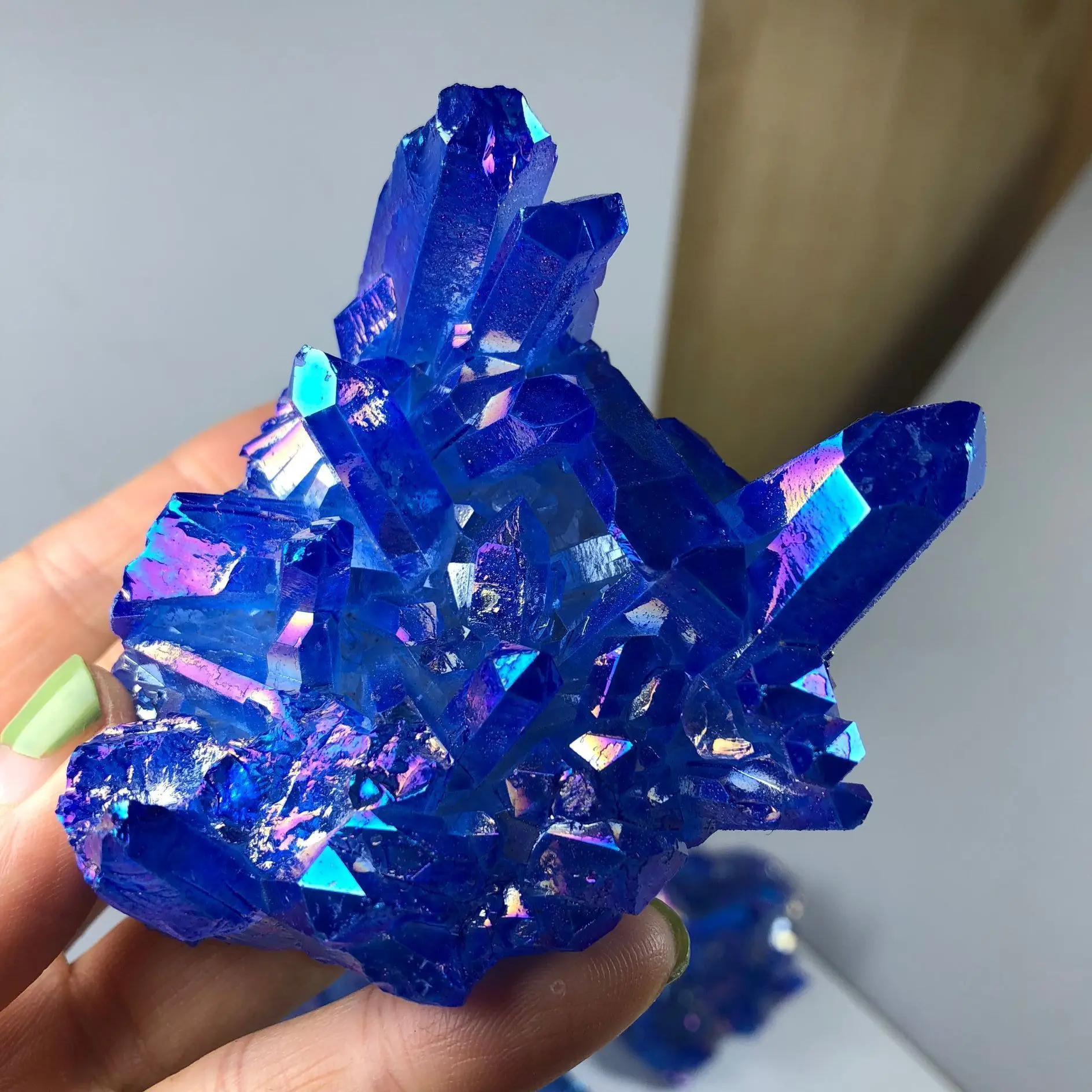 

Crystal cluster Specimen Blue angel aura flower natural electroplating Gemstone quartz cluster Healing