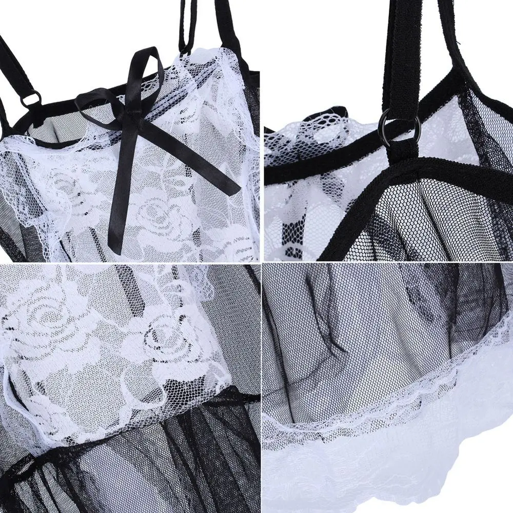 

Maid Suit Thin Transparent Classical Erotic Lace Miniskirt Outfit 6pcs Set Cosplay Role Play Sexy Perspective Lingerie Underwear