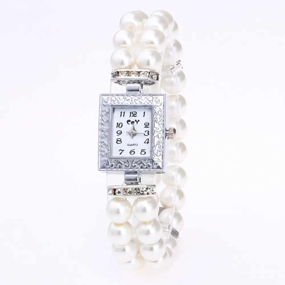 

Montre Femme Nice Fashion Women Casual Pearl String Watch Strap Quartz Wrist Square Watch Luxury Ladies Wristwatches Hours