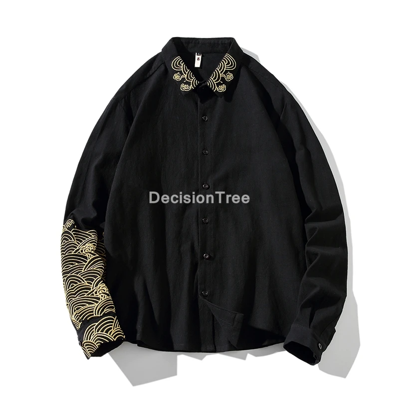 

2021 chinese style kimono men shirt full sleeve casual streetwear men shirt man linen kimono shirt men clothes wu shu tee tops