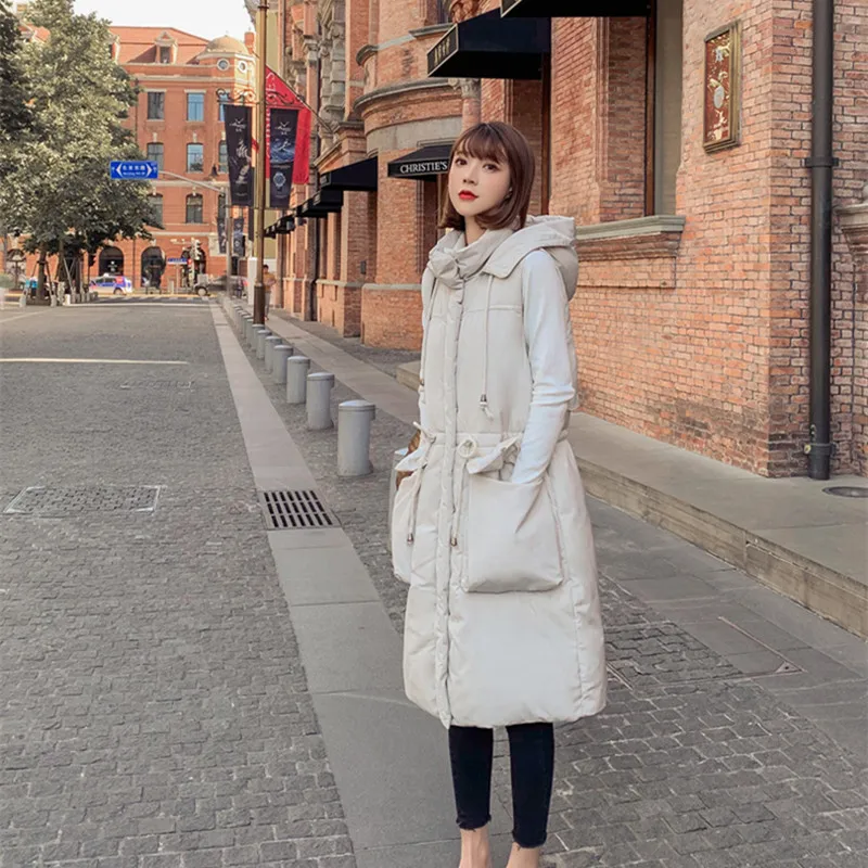 

High quality winter down cotton hooded vest women's long section version of the self-cultivation waist thickening vest jacket