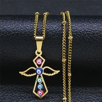 stainless steel colorful turkey eyes wings cross charm necklaces for women gold color islam necklaces jewelry oeil turc n5212s05