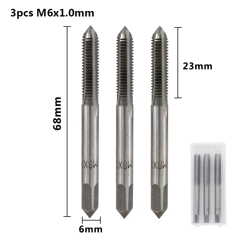 3pcs M6x1.0 3 шт. M2 M2.5 M3 M3.5 M4 M5 M6 M8 M10 M12 метрической резьбы краны винт из быстрорежущей стали кран сверла по металлу прямые человеческие волосы для наращивания, набор пробка для флейты краны ручной инструмент - Цвет: 3pcs M6x1.0