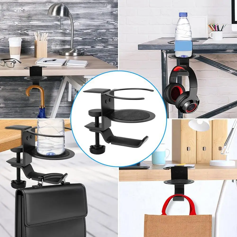 2 In 1 PC Gaming Headset Stand 360 Rotating Headphone Cup Holder Wall Hook Mount Earphones Stand Display For Gaming Headsets