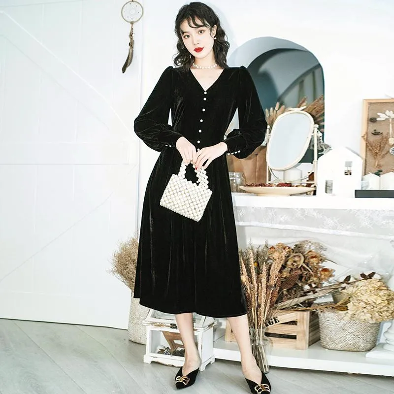 Элегантное красное черное бархатное платье зимнее ретро для женщин Одри Хепберн