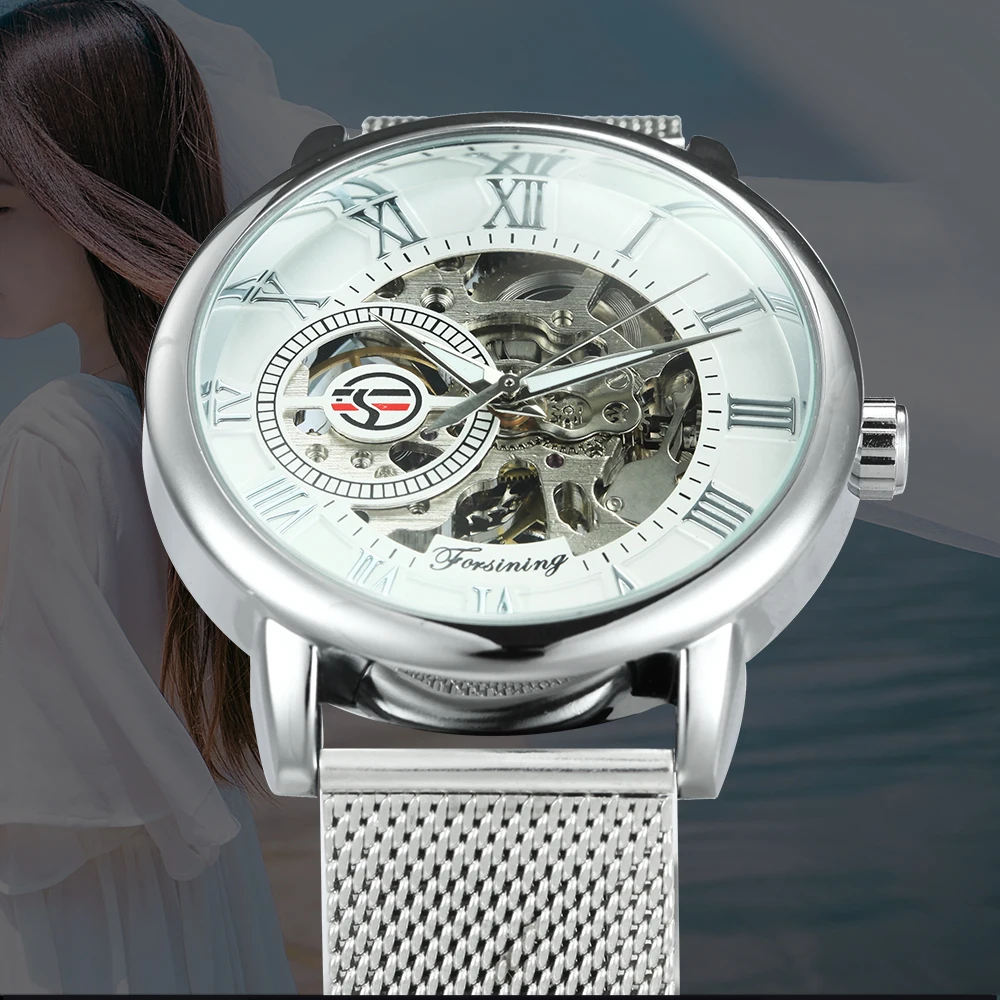 FORSINING Мужские механические часы со скелетом римские цифры Циферблат