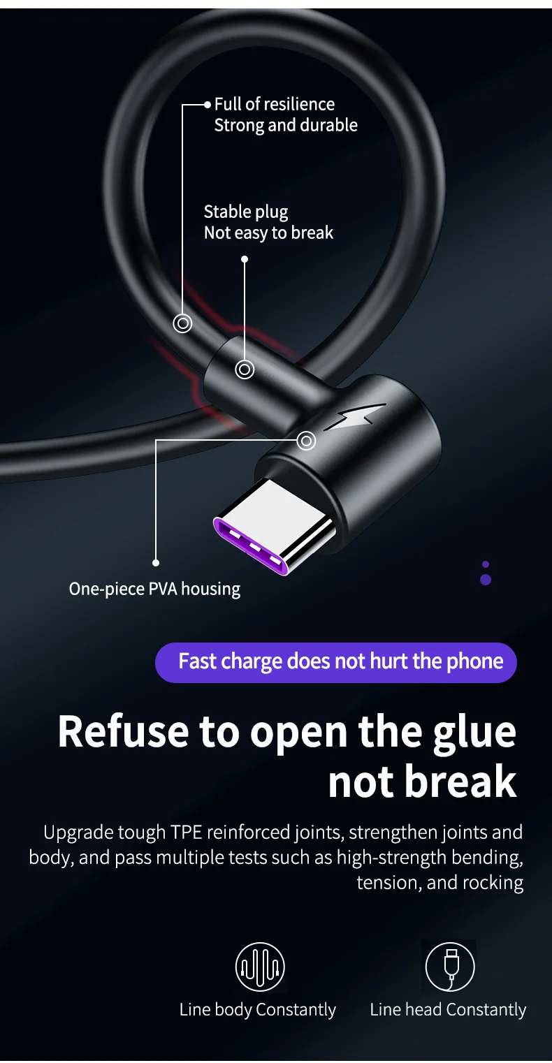5А usb type C кабель 1 м 2 м 3 м Быстрая зарядка type-C Kable для huawei P30 P20 mate 20 Pro Телефон Supercharge QC3.0 USBC Кабо