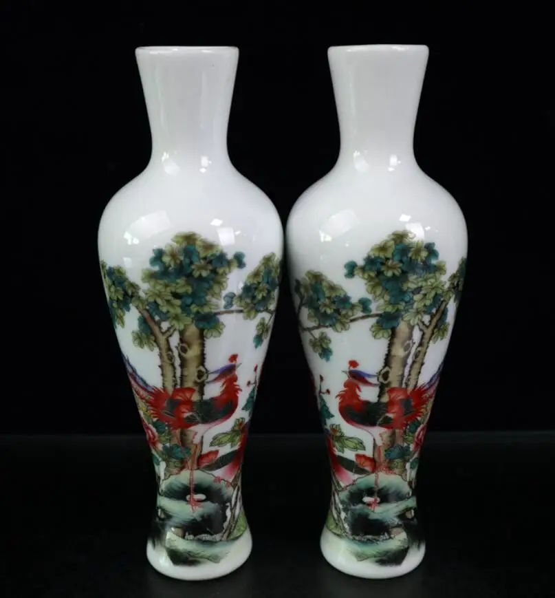 

China Pastel ceramic Phoenix vase crafts statue A pair