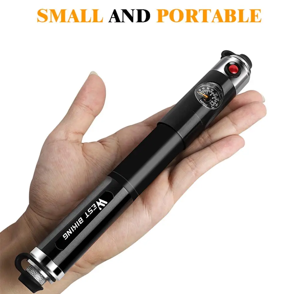 

WEST BIKING Bicycle Air Pump 160PSI Portable Mini Tire Inflator with Pressure Gauge for Schrader French Valve Cycling Equipment