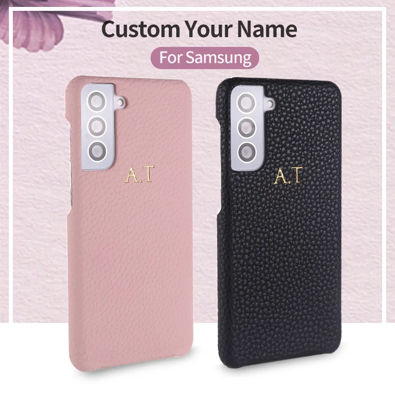

Solid Color Luxury Leather Custom Initial Name Phone Case For Samsung Galaxy A70 A7 2018 A50 S8 S9 S10 S21 Personalization Cover