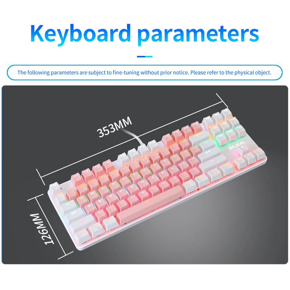 gaming mechanical keyboard 87 keys game anti ghosting blue switch color backlit wired keyboard for pro gamer laptop pc free global shipping