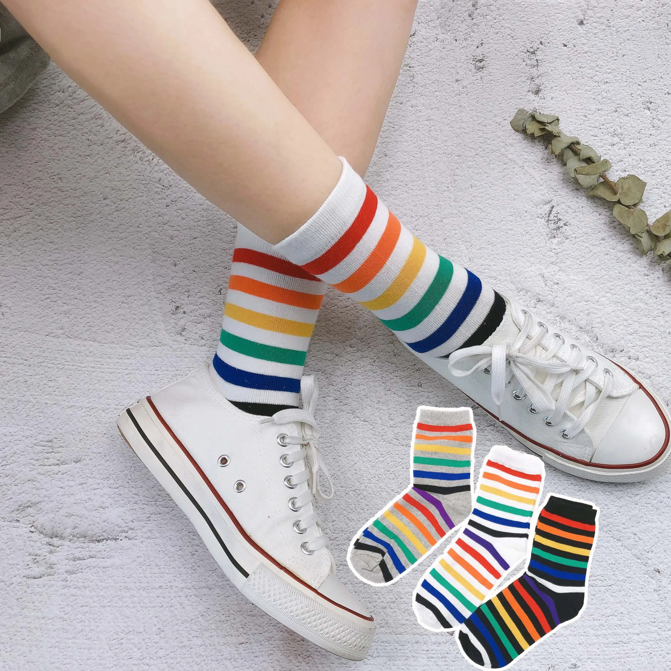 

women Tide the new arrival fashion rainbow stripe sport cotton happy funny socks cute colorful