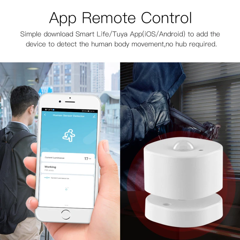 

Tuya ZigBee PIR Motion Sensor Smart Body Movement Long Standby Real-time Remote Monitoring Sensor Smart Life Tuya App Control