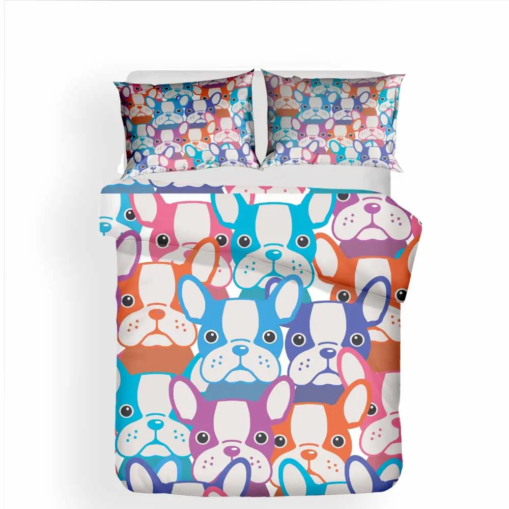Skin-friendly Duvet Cover Cartoon Bulldog Puppy Bedding Set Kids Room Bed Comforter Sets Boy Single Double King Quilt | Дом и сад