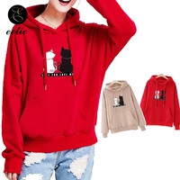 black and white cat kawaii print hoodie cute clothes poleron mujer 2021 hipster plain oversized sweatshirt pocket hoodie women
