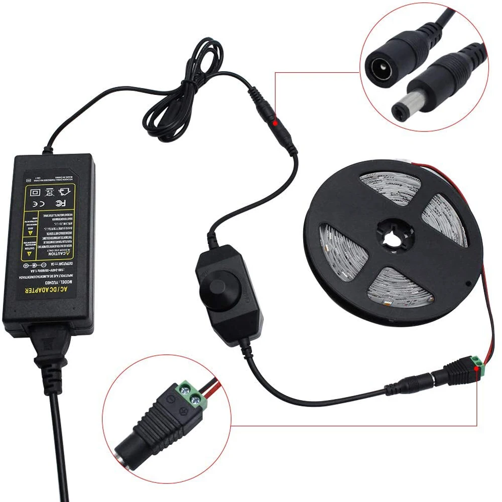 Light Switch Dimmer Brightness Female Male Power Cable DC Connector ON OFF Inline 5V 12V 24V for LED Strip Lamp | Лампы и освещение