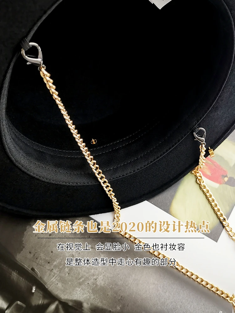 New Pin Top Women Fedoras Hat Female British Vintage Autumn Winter Wool Flat Cap Socialite Jazz Fedora Hat Europe Wild Chain Hat
