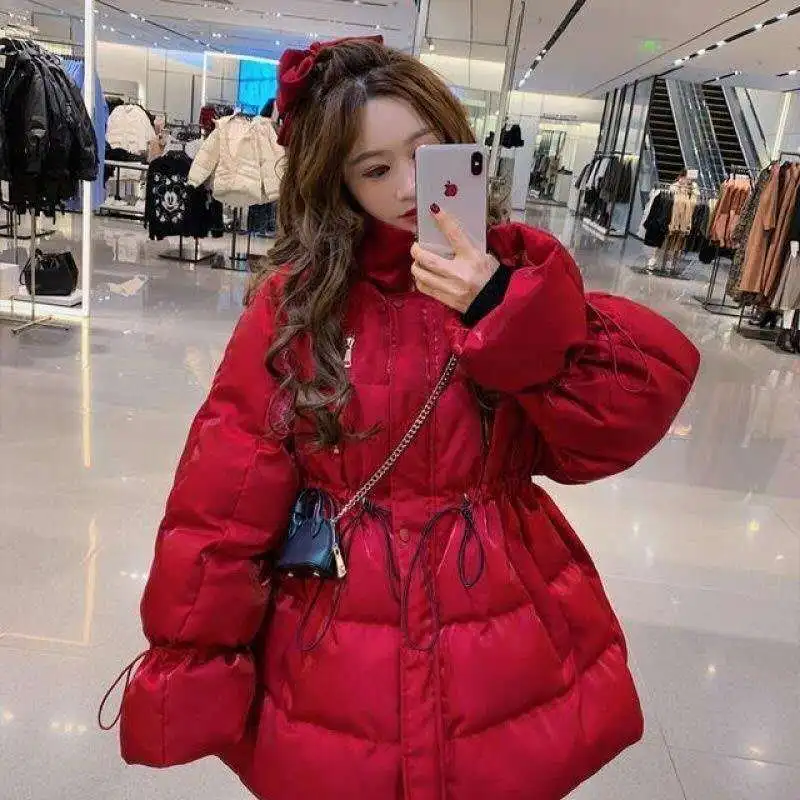 

Luxurious Women's Winter Cotton Coat Casual Loose Warm White Skirt Parkas Stand Collar Elegant Overcoat Woman Korean Long Jacket