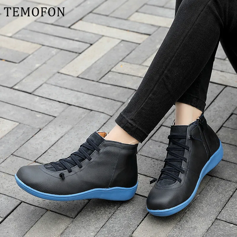 TEMOFON/Женские повседневные кроссовки Кожаные Женская обувь на шнуровке